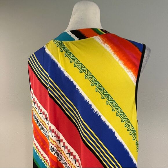 Multicolor Striped Sleeveless deep v-neck midi Dress size large - Picture 8 of 14